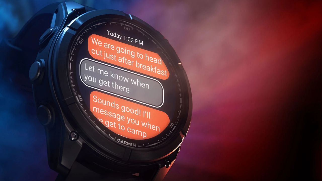 A close-up of the Garmin Fenix 8 MicroLED showcasing its rugged titanium bezel and design.