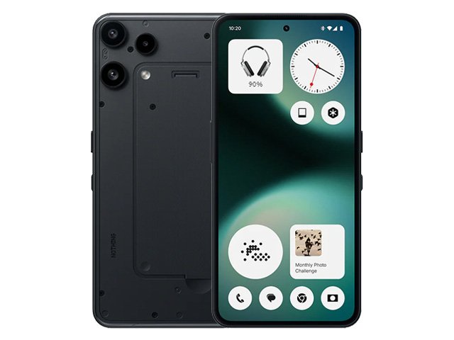 Front view of the Nothing Phone (3a) Lite displaying the home screen.