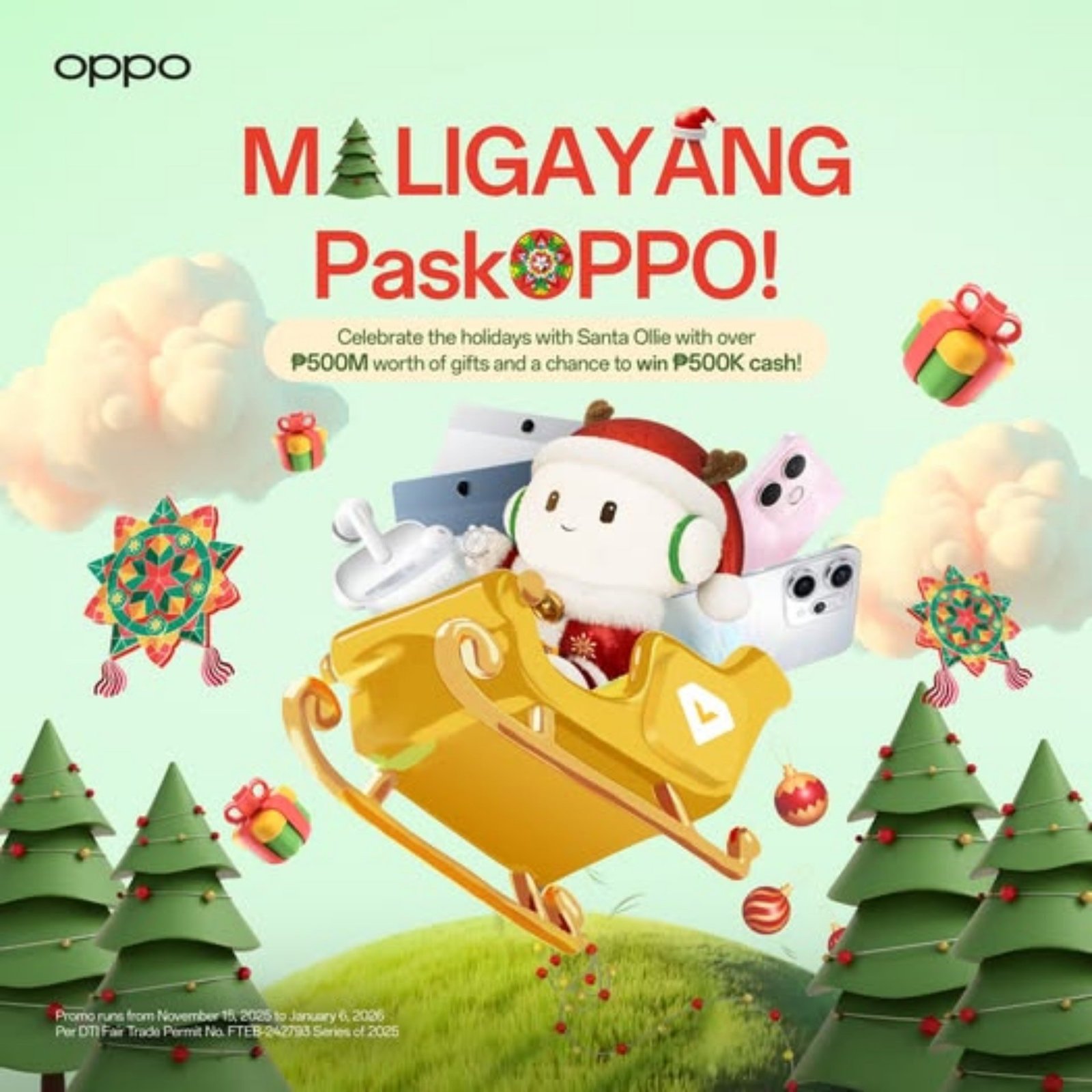 A promotional image detailing the prizes for the OPPO Grand Christmas Raffle 2025