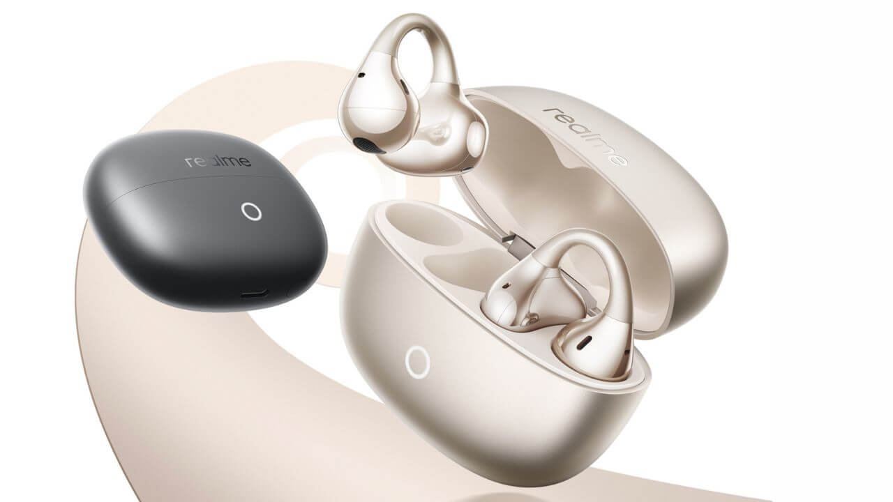 Close-up shot of the realme Buds Clip in Titanium Black