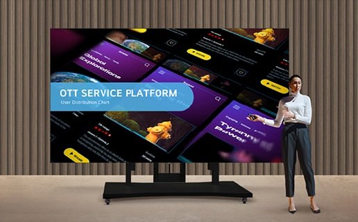 A team collaborating in the Philippines using the 136-inch LG LAPA display for a presentation.