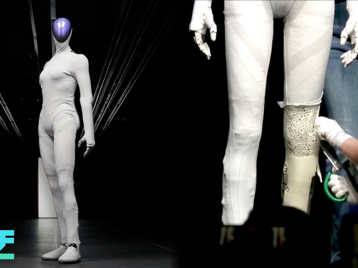 A close-up of the intricate mechanics inside XPeng's IRON robot.