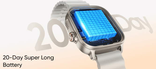 Close-up of the realme Watch 5 showcasing its sleek design and watch face